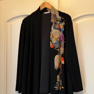 Stunning Soft Surroundings Draped Jacket with Asian Inspired Crane/Floral Print